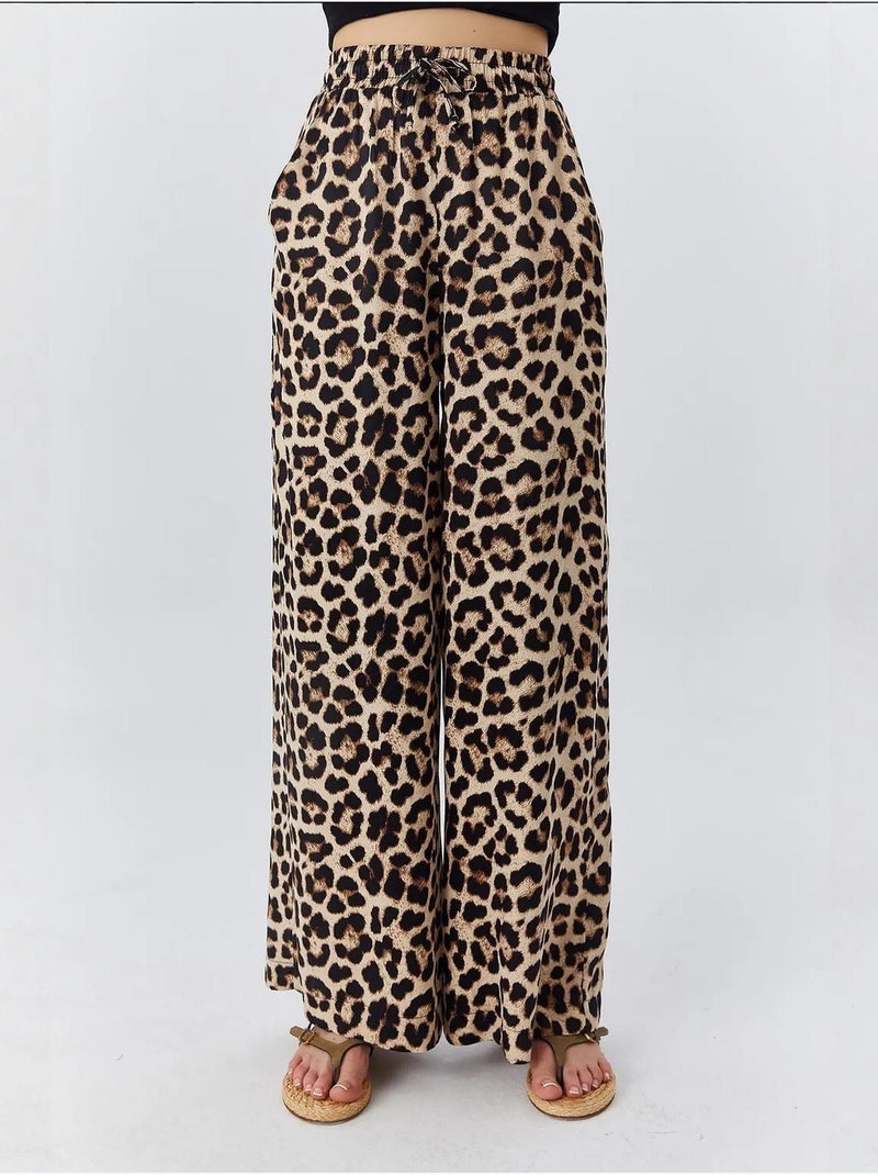 Pantaloni a vita alta con stampa leopardata e gamba ampia mixray Beige argilla - Kiabi