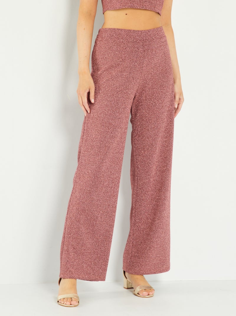 Pantaloni a vita alta in maglia iridescente ROSA - Kiabi