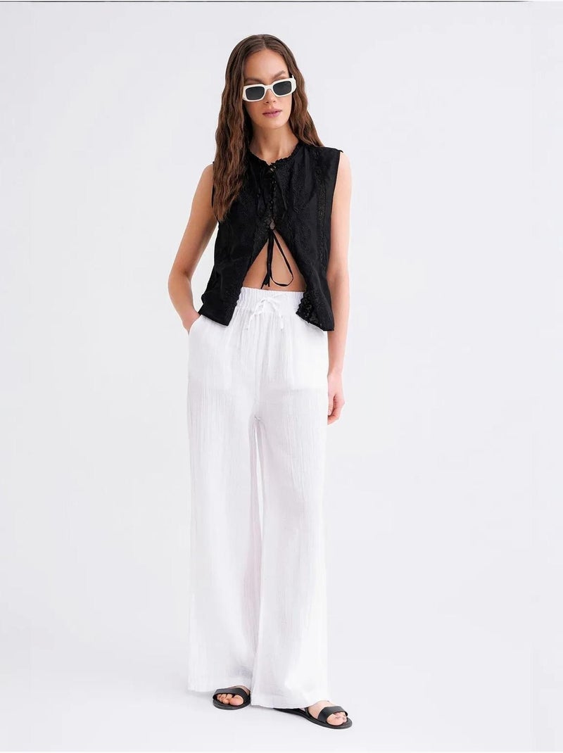 Pantaloni a vita alta in mussola testurizzata mixray Bianco - Kiabi