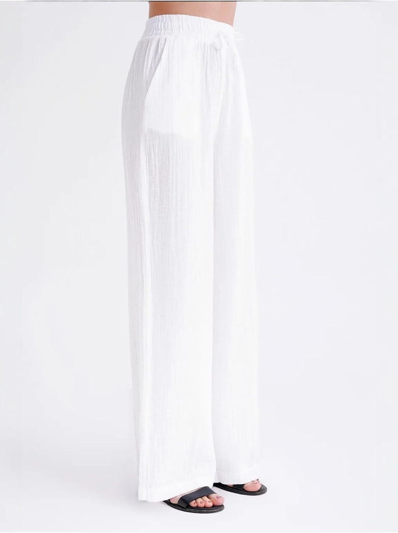 Pantaloni a vita alta in mussola testurizzata mixray Bianco - Kiabi