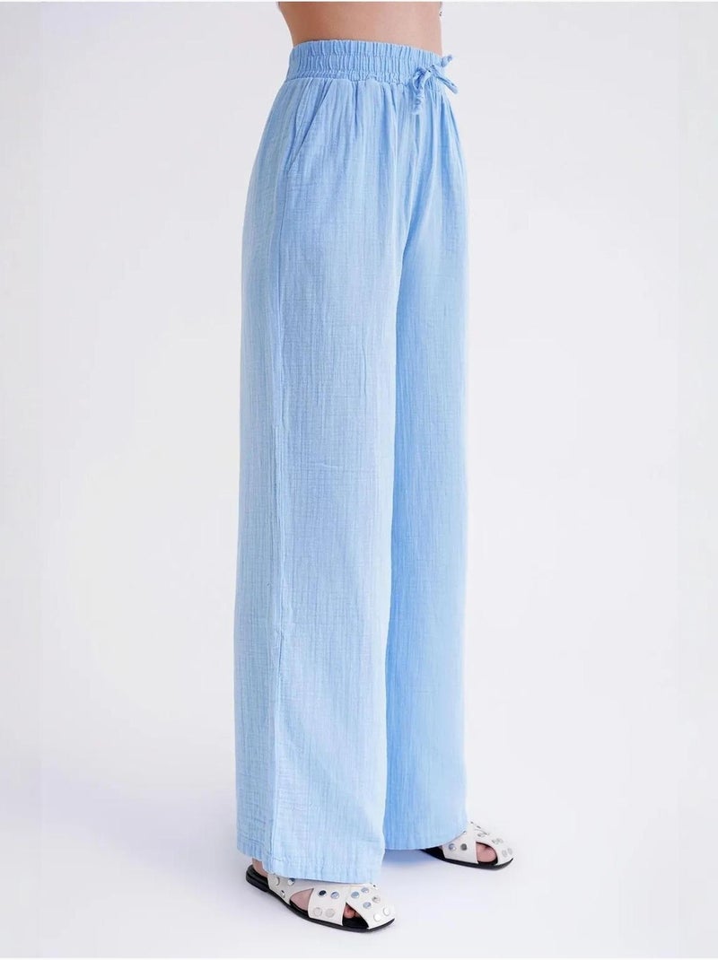 Pantaloni a vita alta in mussola testurizzata mixray Blu cielo - Kiabi