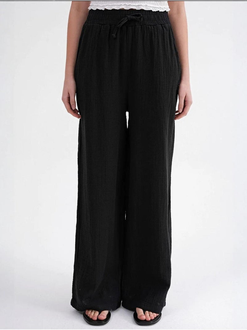 Pantaloni a vita alta in mussola testurizzata mixray Nero - Kiabi