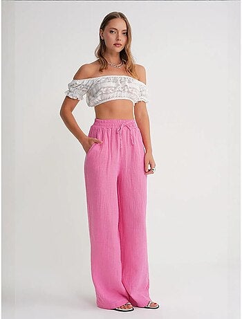 Pantaloni a vita alta in mussola testurizzata mixray