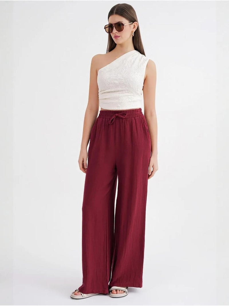 Pantaloni a vita alta in mussola testurizzata mixray Rosso bordeaux - Kiabi