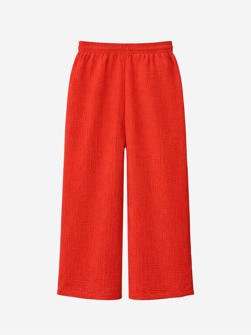 Pantaloni a vita alta in mussola testurizzata mixray Rosso - Kiabi