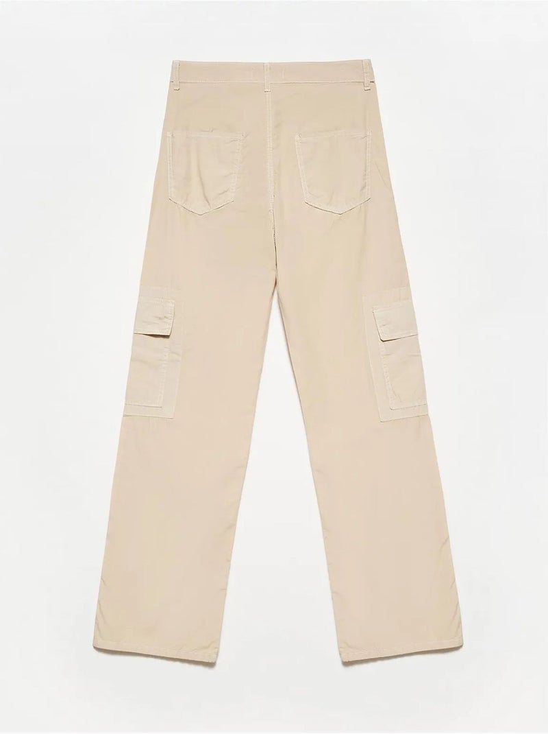 Pantaloni a vita alta in popeline di cotone a gamba dritta dilvin Beige argilla - Kiabi