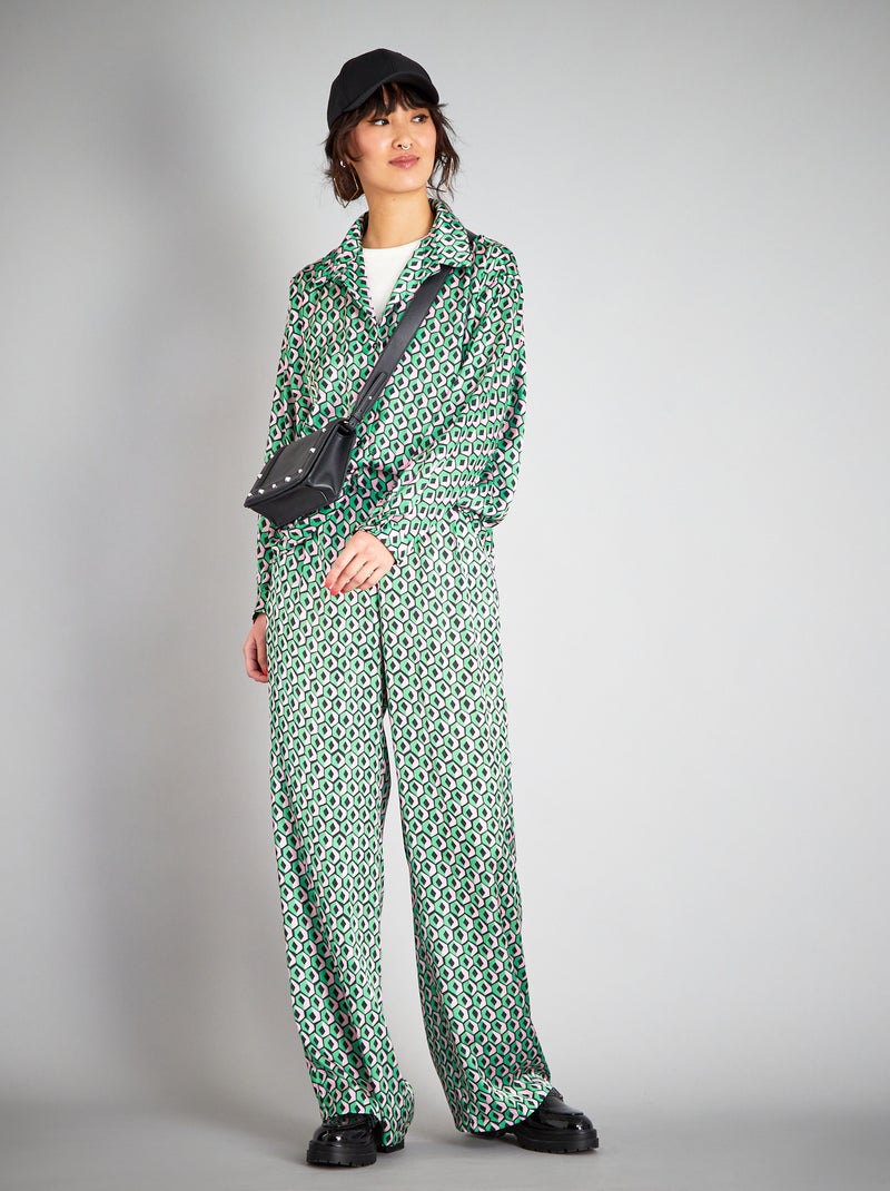 Pantaloni a vita alta in raso VERDE - Kiabi