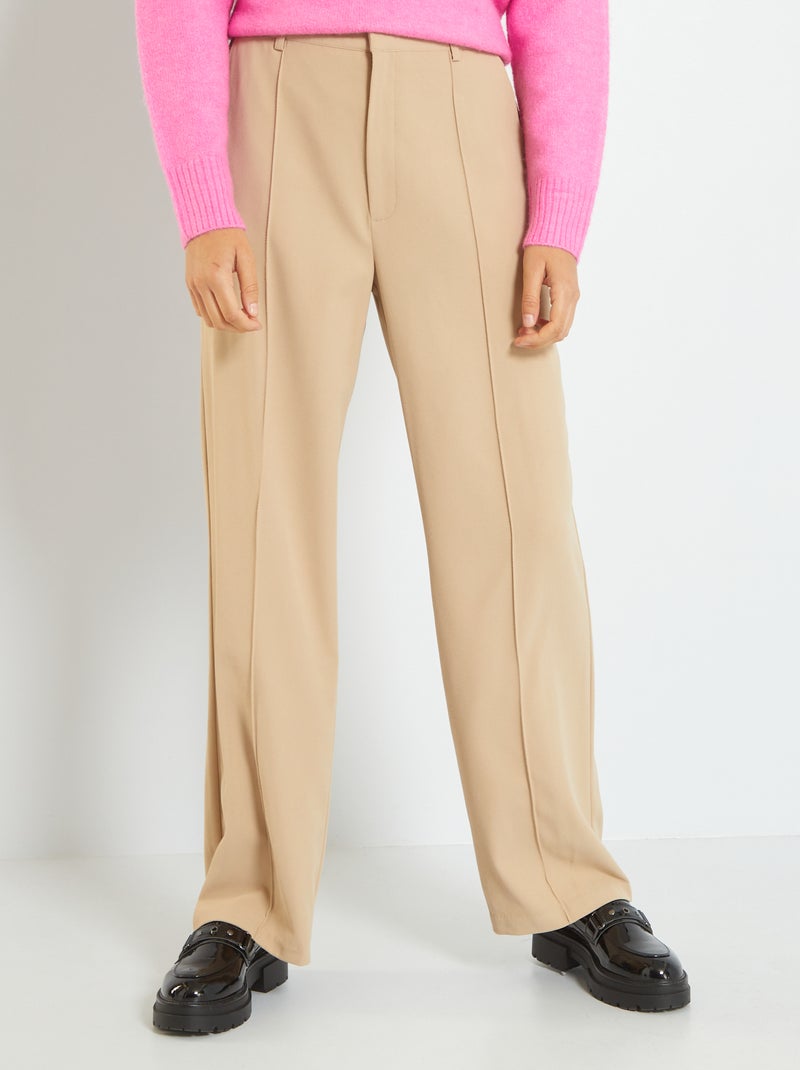 Pantaloni a vita alta in twill BEIGE - Kiabi