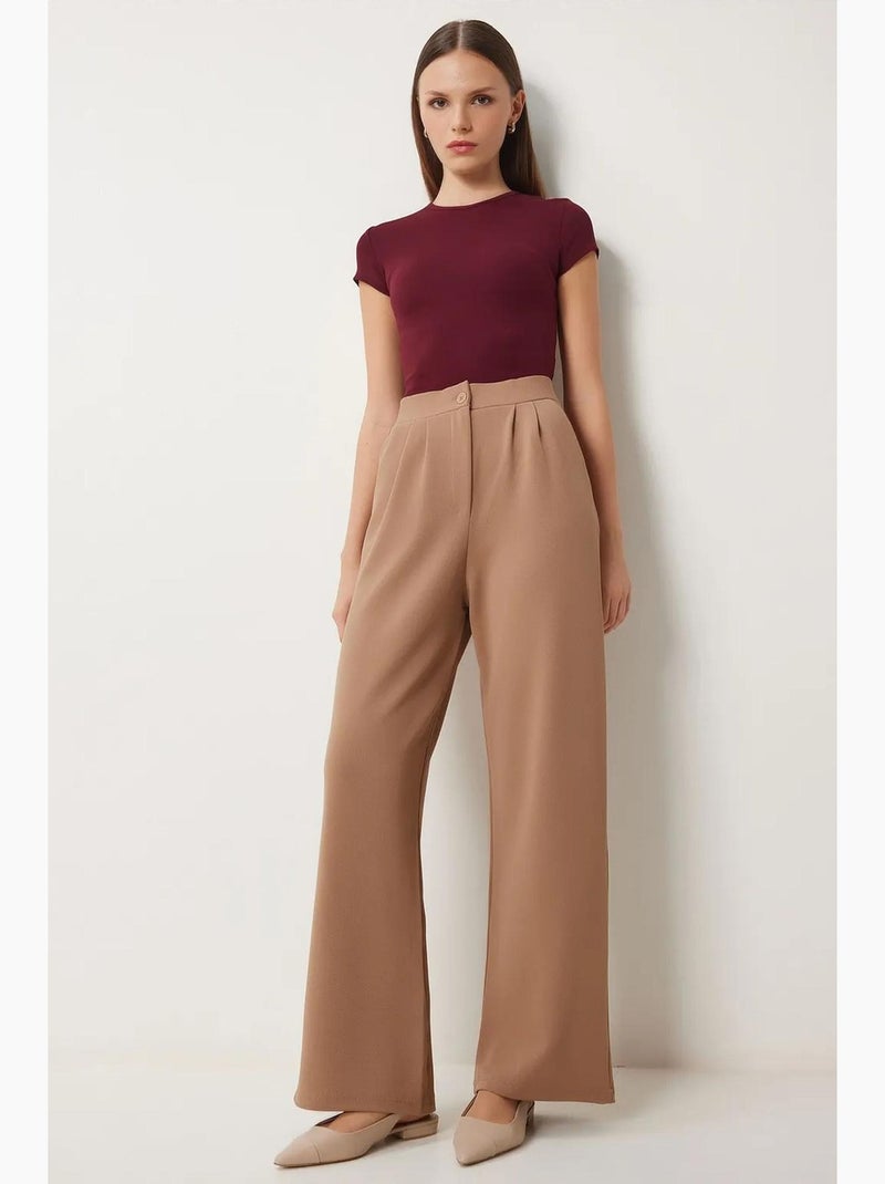Pantaloni a vita alta plissettati a gamba ampia istanbul Beige chiaro - Kiabi