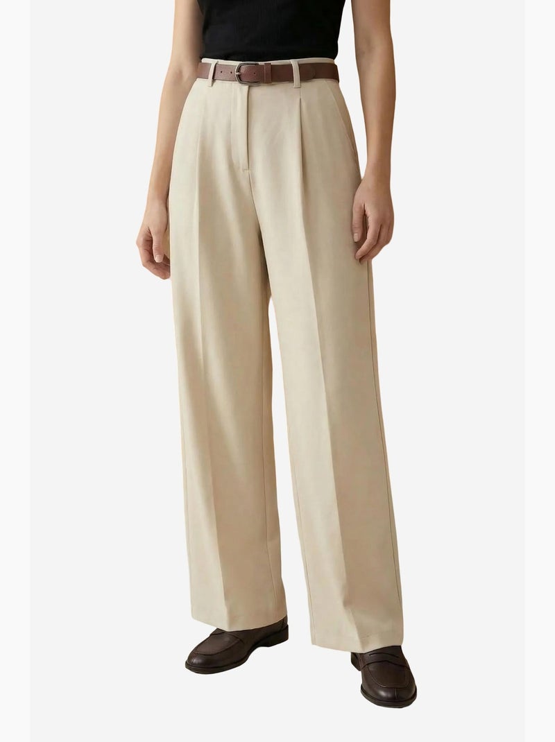 Pantaloni a vita alta plissettati a gamba ampia my fashion Sabbia - Kiabi