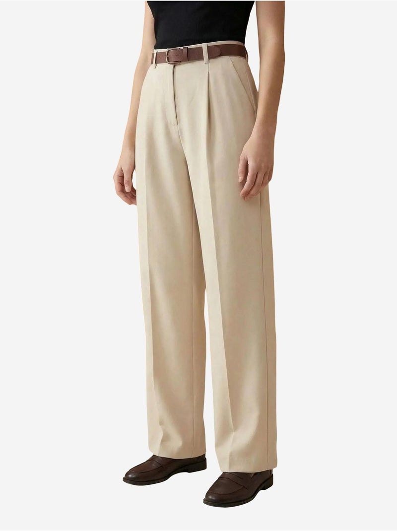 Pantaloni a vita alta plissettati a gamba ampia my fashion Sabbia - Kiabi