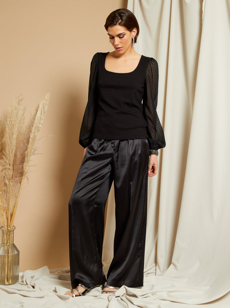 Pantaloni a vita alta satinati Nero - Kiabi