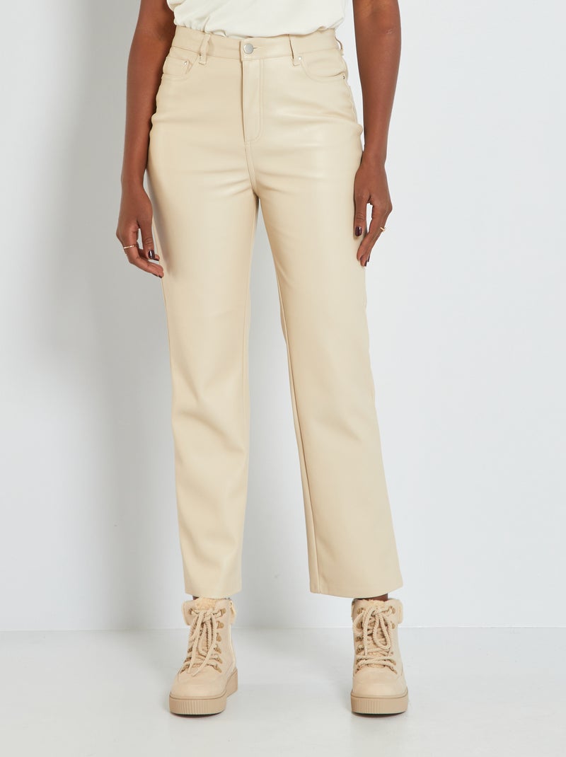 Pantaloni a vita alta straight beige crema - Kiabi