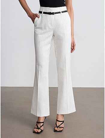 Pantaloni a zampa a righe a vita alta con cintura dilvin