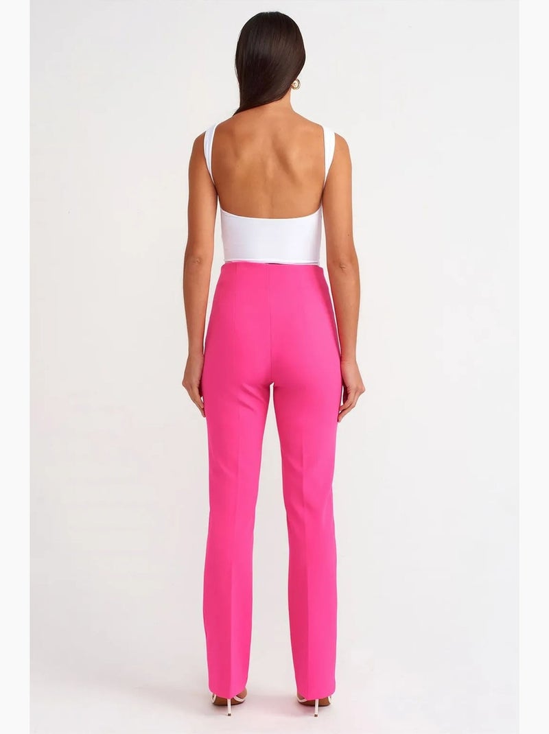 Pantaloni a zampa a vita alta dilvin Rosa fluo/Solinotes - Kiabi