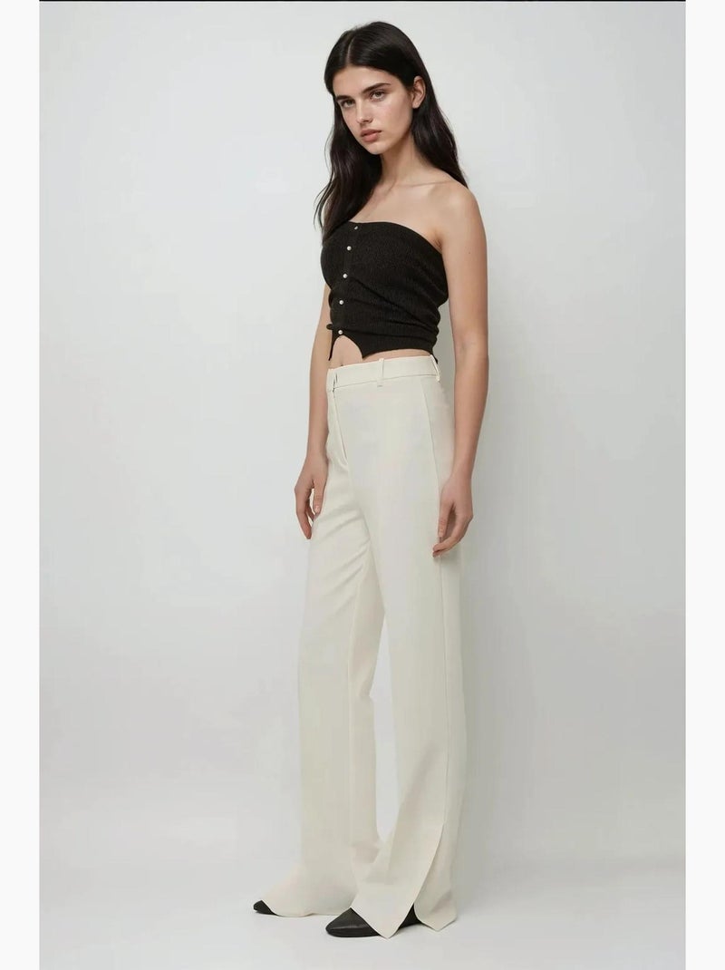 Pantaloni a zampa a vita alta premium hiccup Bianco - Kiabi
