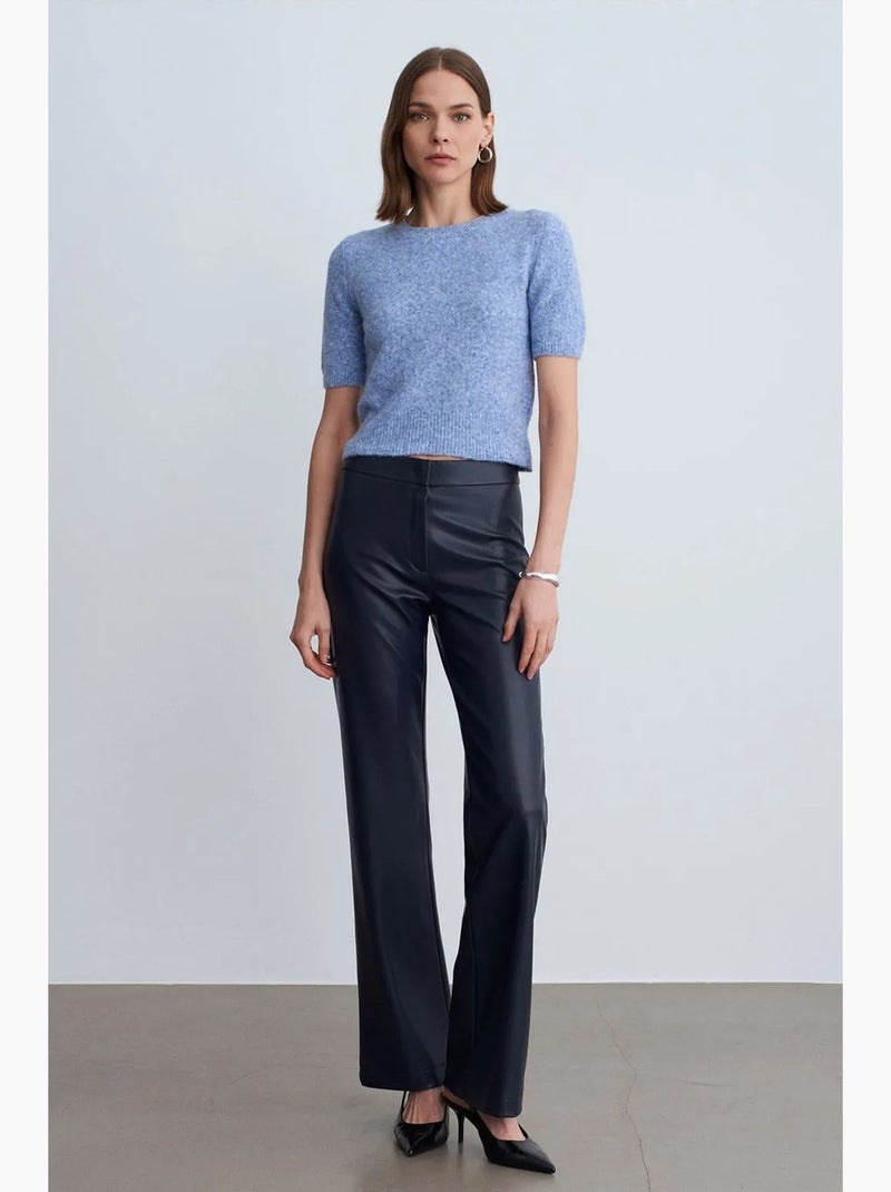 Pantaloni a zampa da donna in ecopelle dilvin Blu marino - Kiabi