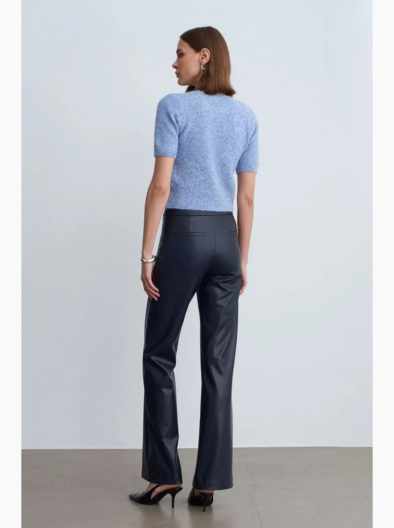 Pantaloni a zampa da donna in ecopelle dilvin Blu marino - Kiabi