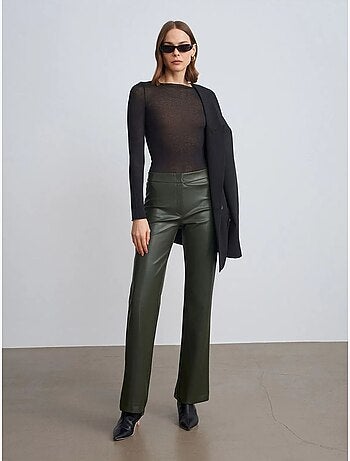 Pantaloni a zampa da donna in ecopelle dilvin