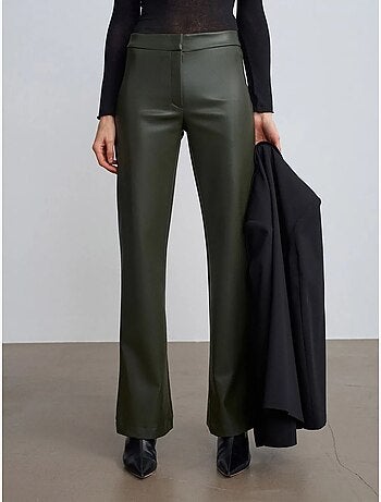 Pantaloni a zampa da donna in ecopelle dilvin