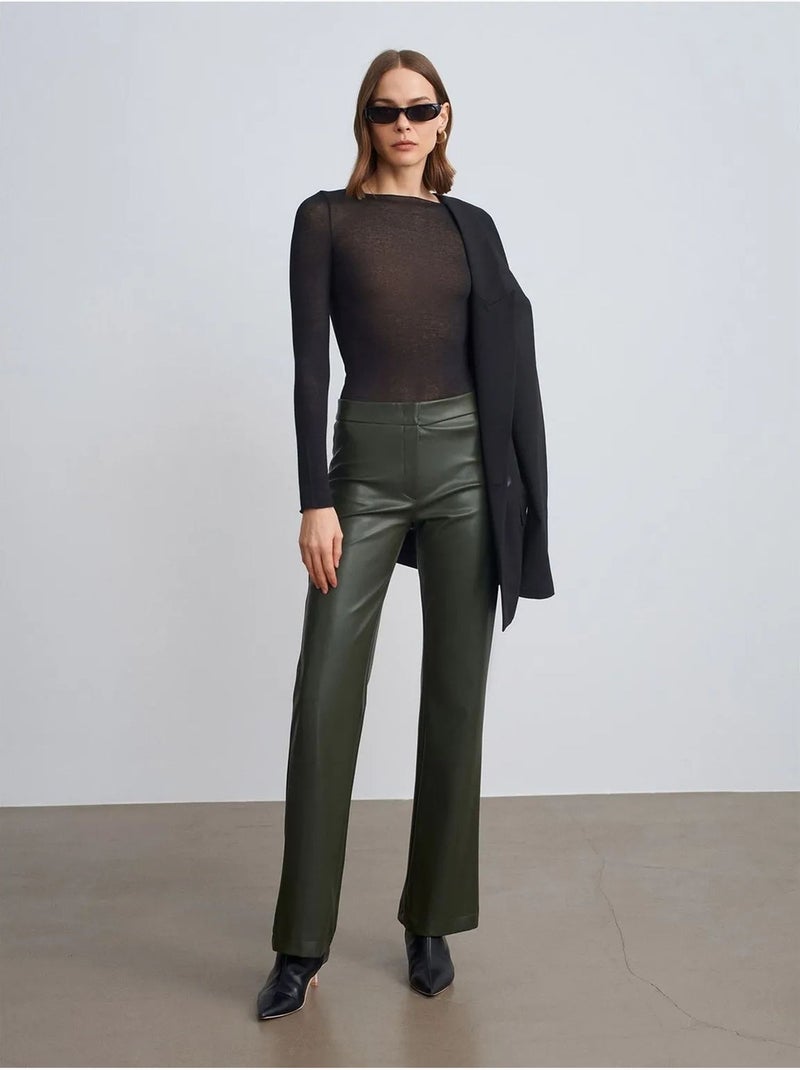 Pantaloni a zampa da donna in ecopelle dilvin Verde kaki - Kiabi