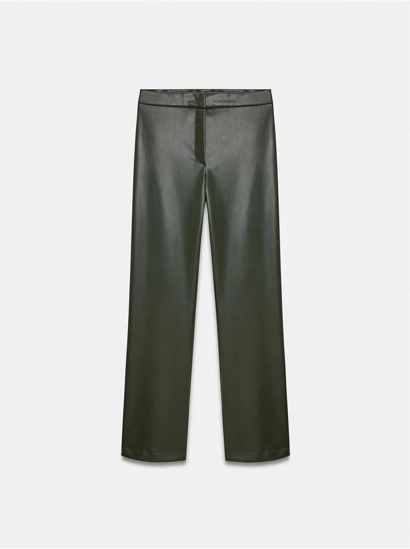 Pantaloni a zampa da donna in ecopelle dilvin Verde kaki - Kiabi
