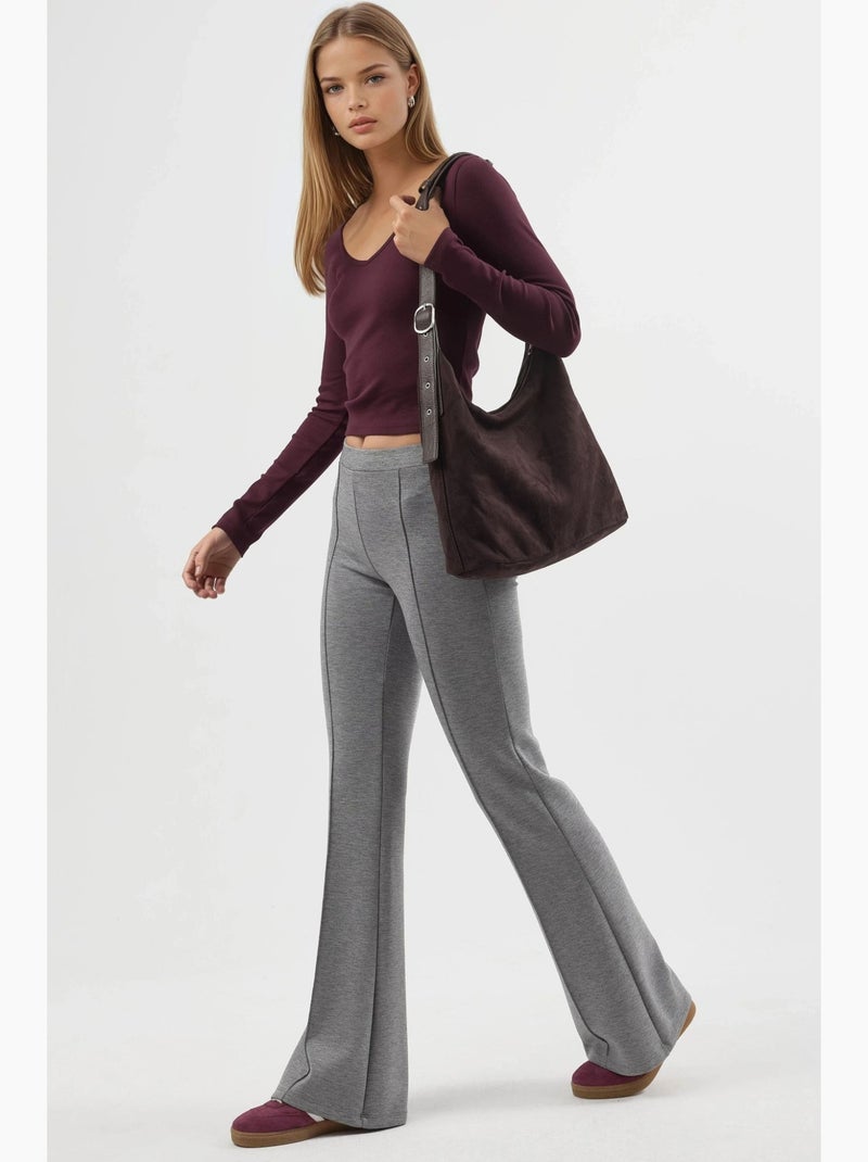 Pantaloni a zampa elasticizzati a coste busem Grigio scuro - Kiabi