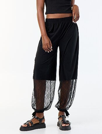 Pantaloni ampi a palloncino con bordo in pizzo
