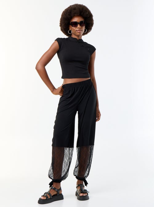 Pantaloni ampi a palloncino con bordo in pizzo - Kiabi