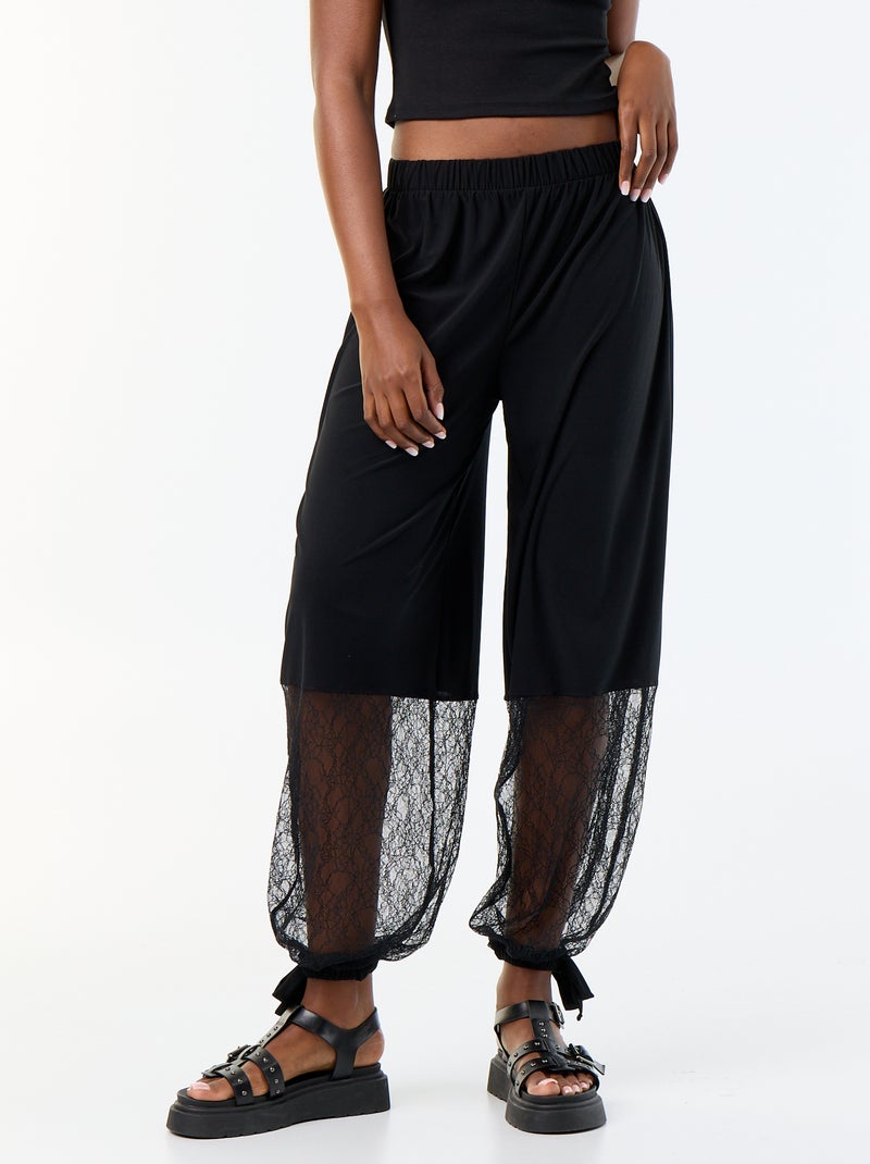 Pantaloni ampi a palloncino con bordo in pizzo Nero - Kiabi