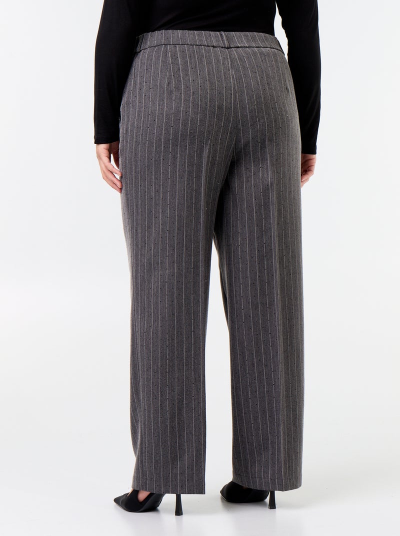 Pantaloni ampi a righe con strass Grigio - Kiabi