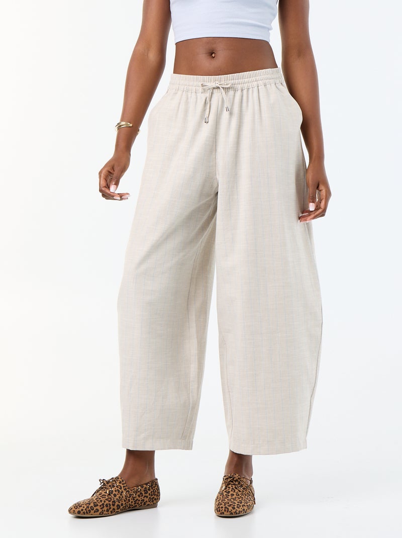 Pantaloni ampi a vita alta in misto lino Beige - Kiabi