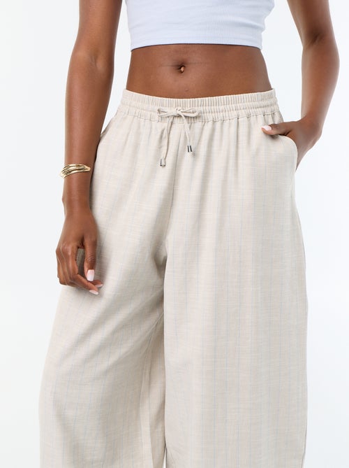Pantaloni ampi a vita alta in misto lino - Kiabi