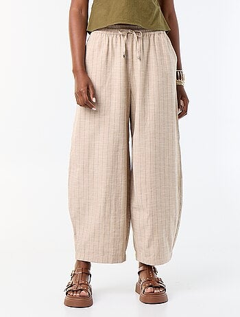 Pantaloni ampi a vita alta in misto lino
