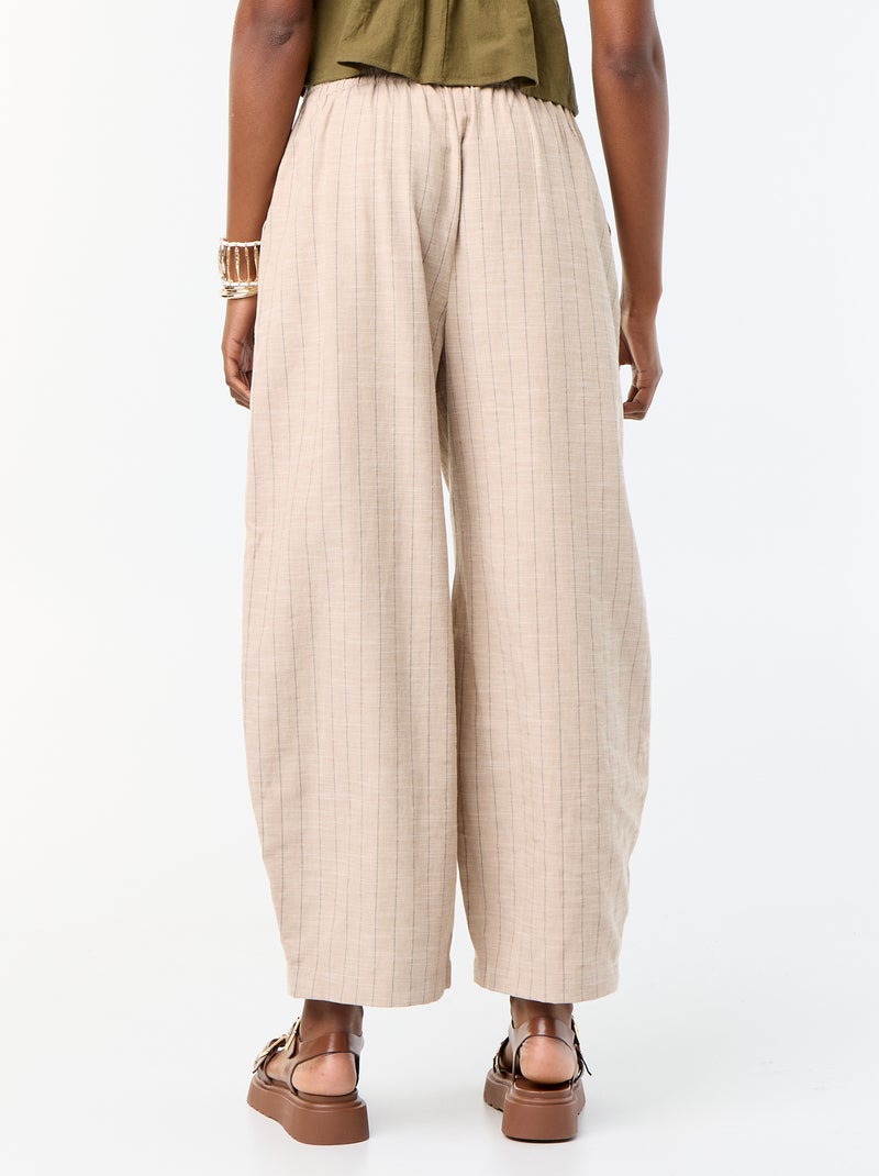 Pantaloni ampi a vita alta in misto lino Beige - Kiabi