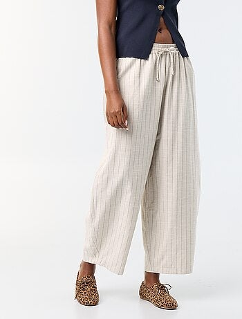 Pantaloni ampi a vita alta in misto lino