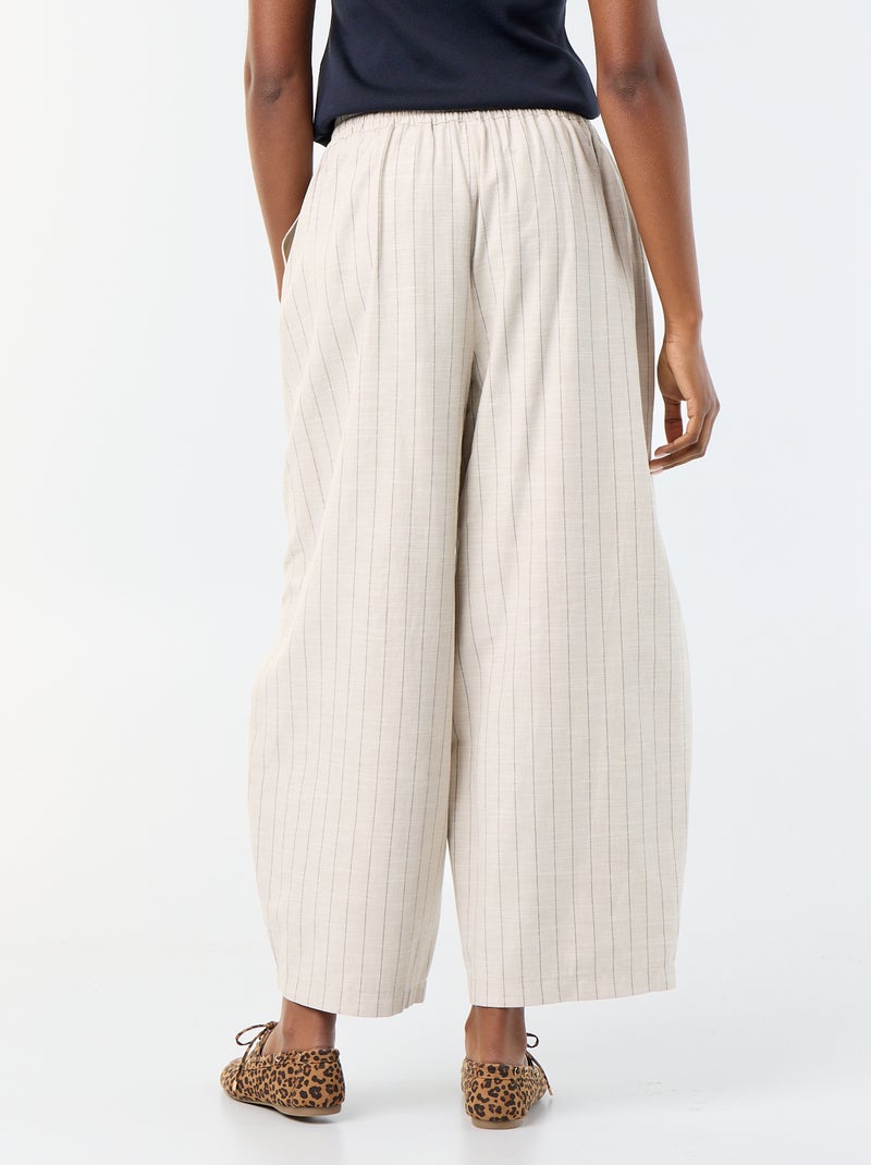 Pantaloni ampi a vita alta in misto lino Beige - Kiabi