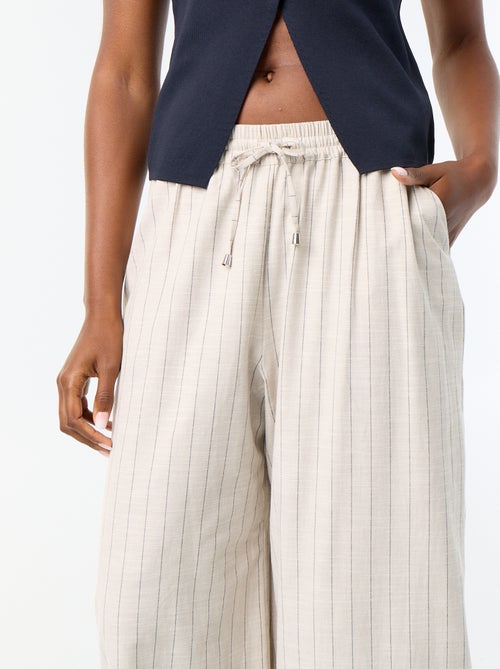 Pantaloni ampi a vita alta in misto lino - Kiabi