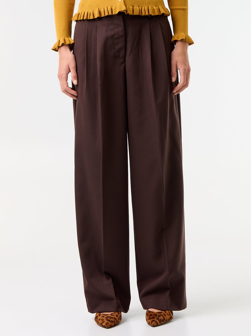 Pantaloni ampi a vita alta Marrone - Kiabi
