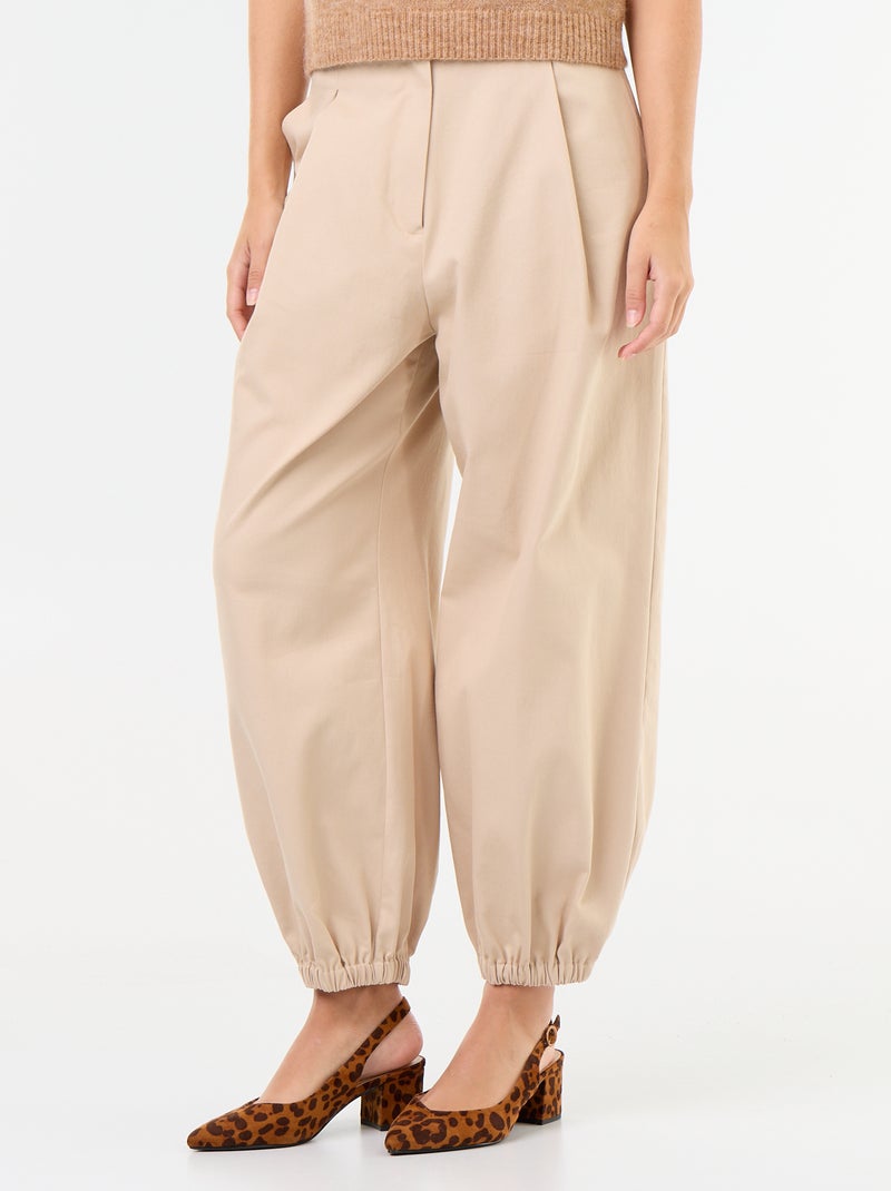 Pantaloni ampi con fondo elasticizzato Beige - Kiabi