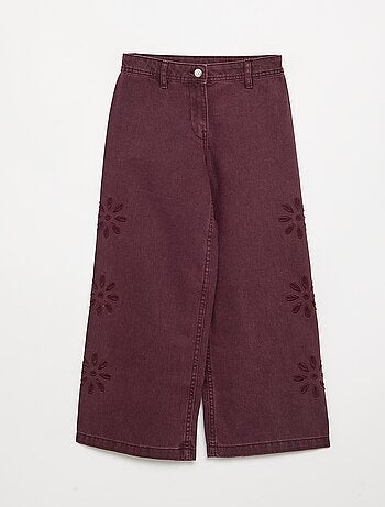 Pantaloni ampi con ricami a fiori