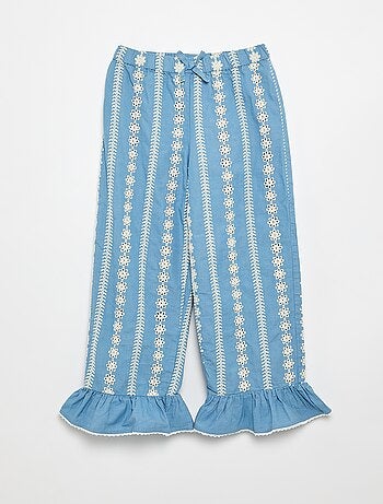 Pantaloni ampi con ricami sangallo