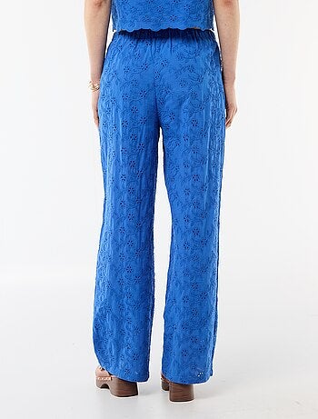 Pantaloni ampi con ricamo inglese in cotone tinta unita