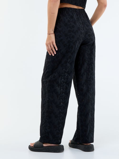Pantaloni ampi con ricamo inglese in cotone tinta unita - Kiabi
