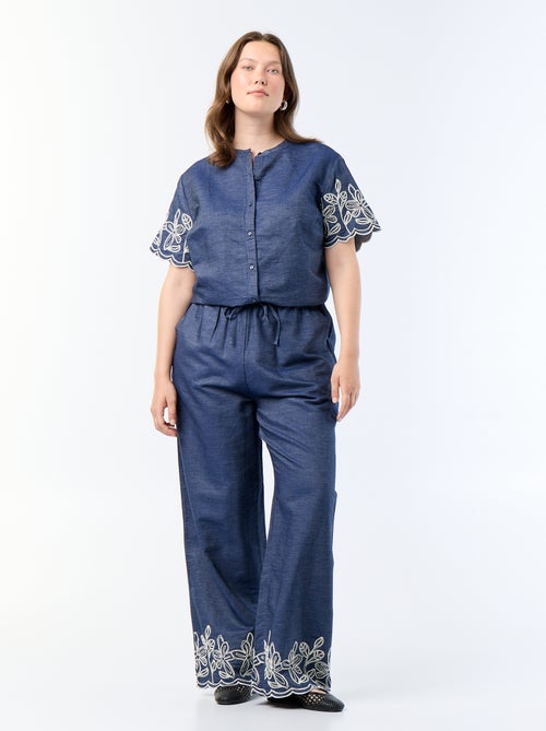 Pantaloni ampi con stampe ricamate - Kiabi Pantaloni ampi con stampe ricamate - Kiabi