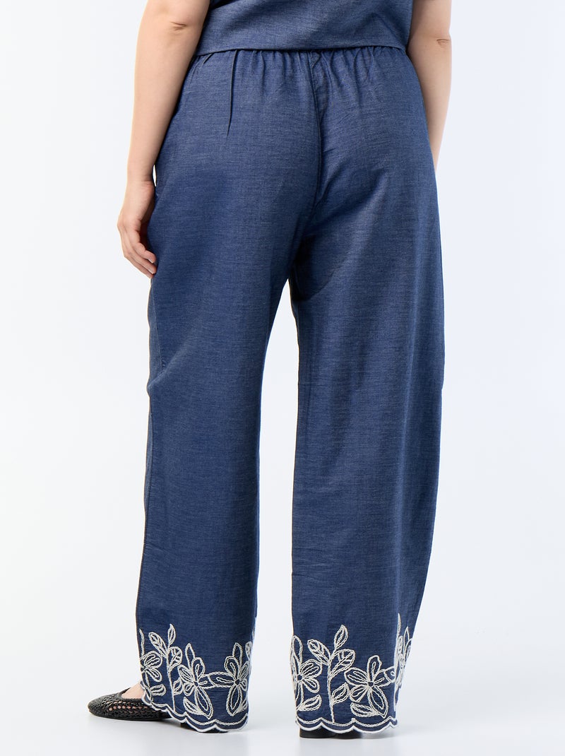 Pantaloni ampi con stampe ricamate Blu - Kiabi
