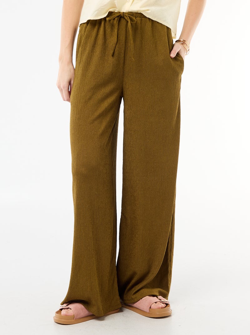 Pantaloni ampi crêpe con 2 tasche Kaki - Kiabi