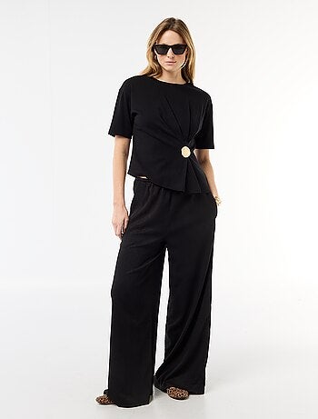 Pantaloni ampi crêpe con 2 tasche