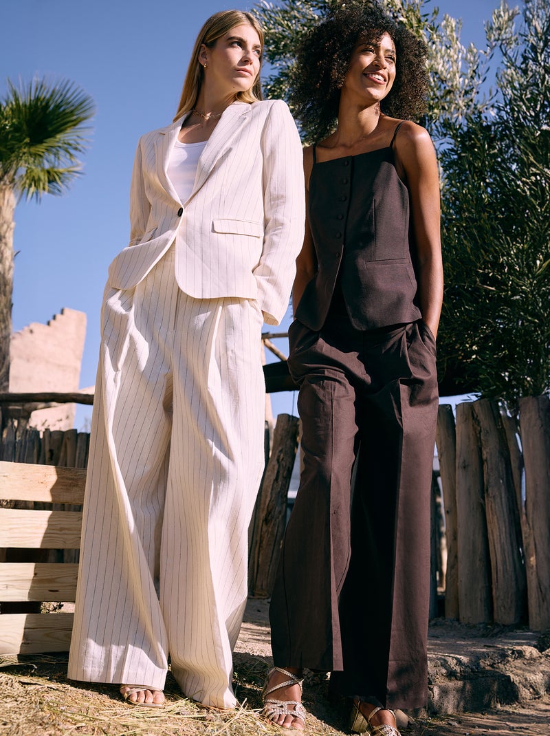 Pantaloni ampi da cerimonia in misto lino Beige - Kiabi