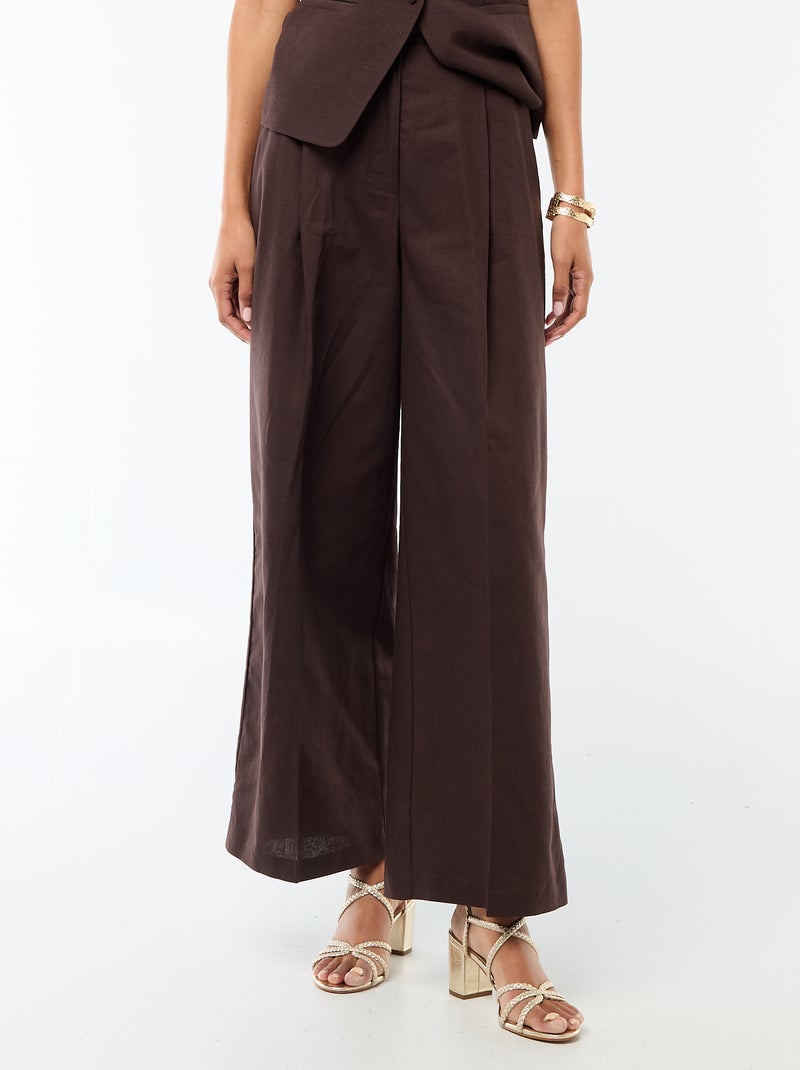 Pantaloni ampi da cerimonia in misto lino Marrone - Kiabi